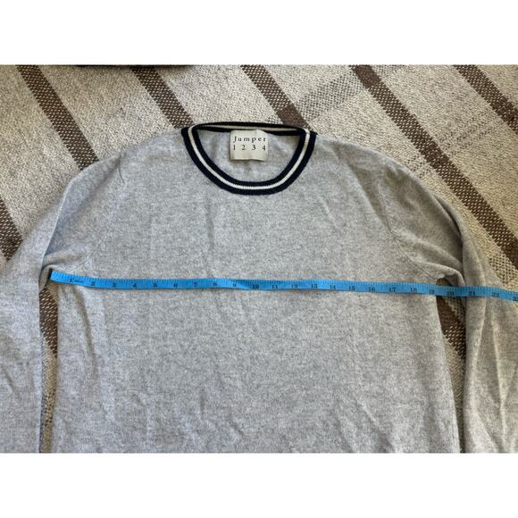 Jumper 1234 Cashmere Crew Neck Stripe Sweater Women’s Small 2 Gray Blue White - Picture 4 of 9